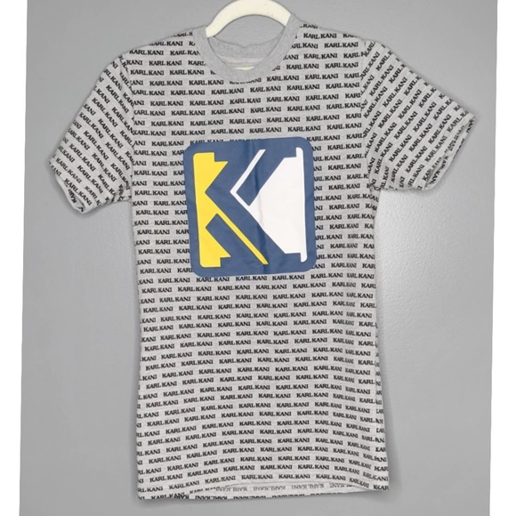 Kani Grey & Black logo Graphic Slim Fit Short Sleeve T-Shirt Size Small - Picture 1 of 5